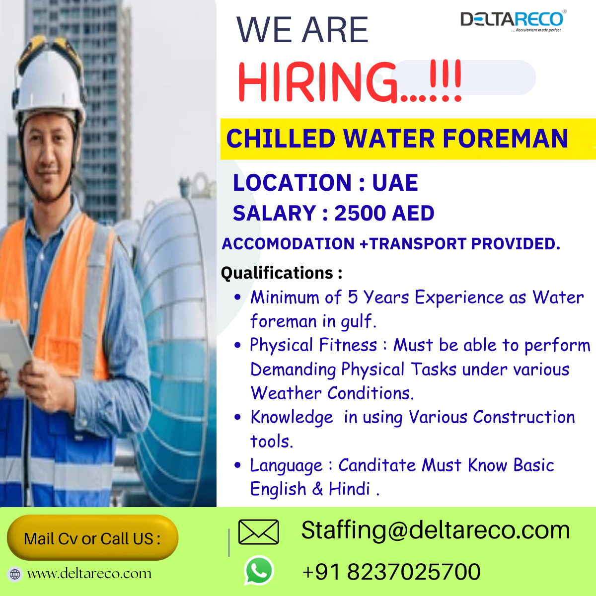 Chilled water foreman for UAE