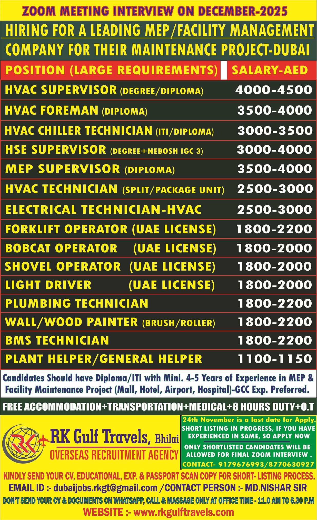 HIRING FOR A LEADING FACILITY MAINTENANCE/MEP CO. – UAE