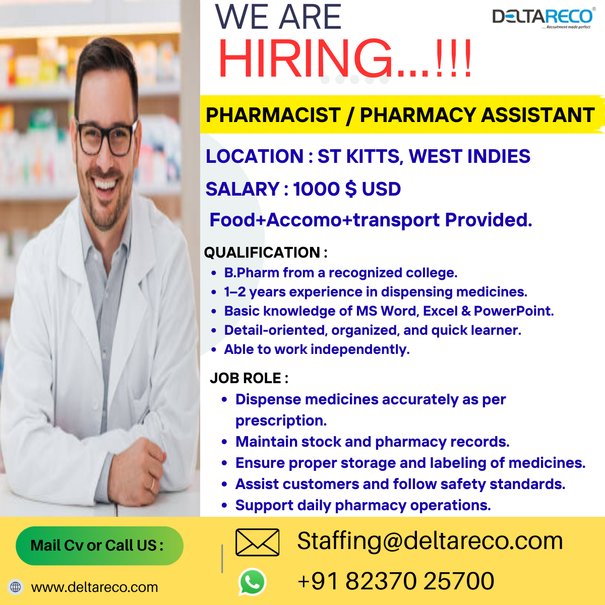 Hiring Pharmacist for West Indies