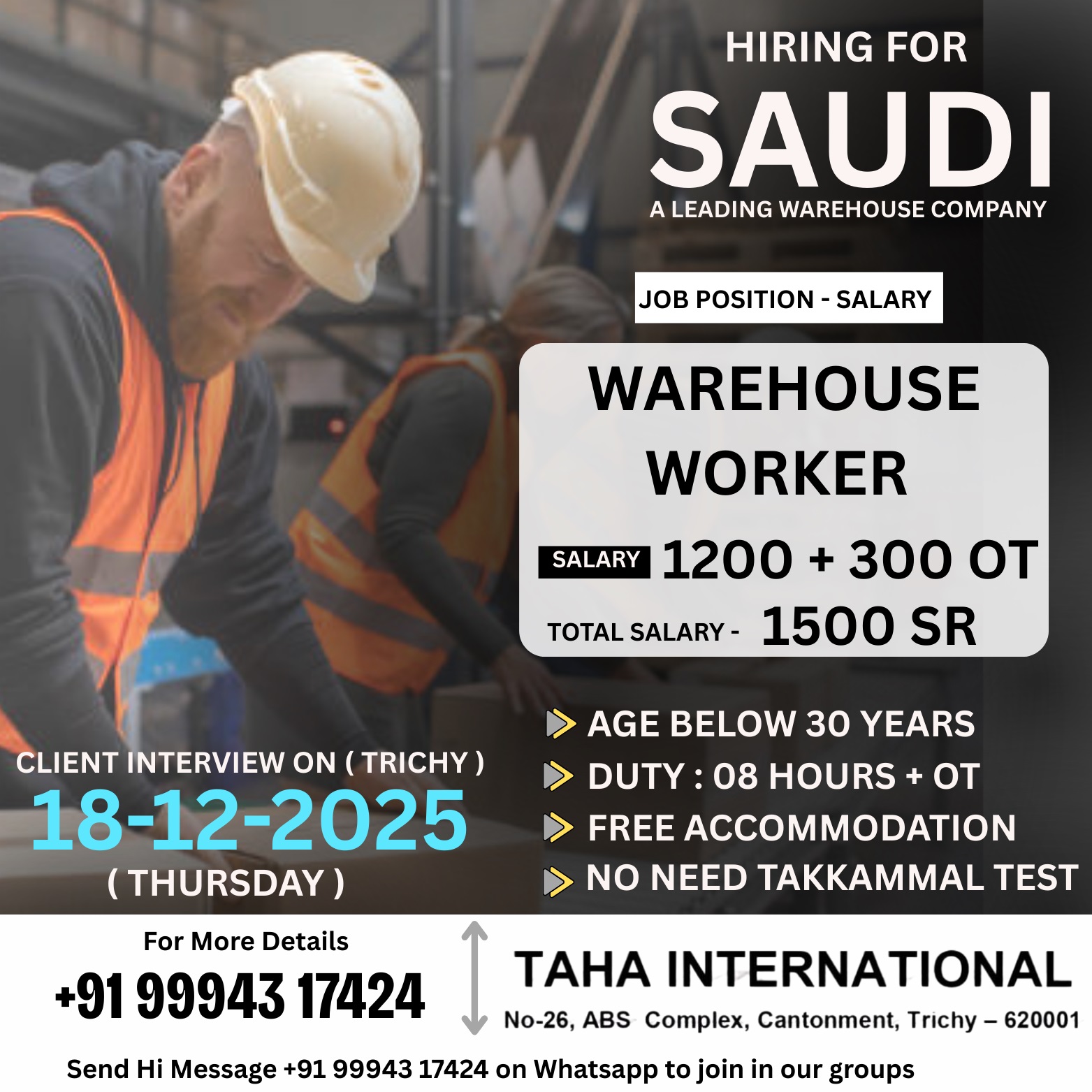 CLIENT INTERVIEW ON 13-12-2025 @ TRICHY | URGENTLY REQUIRED FOR TAWASUL TAXI_ABUDHABI