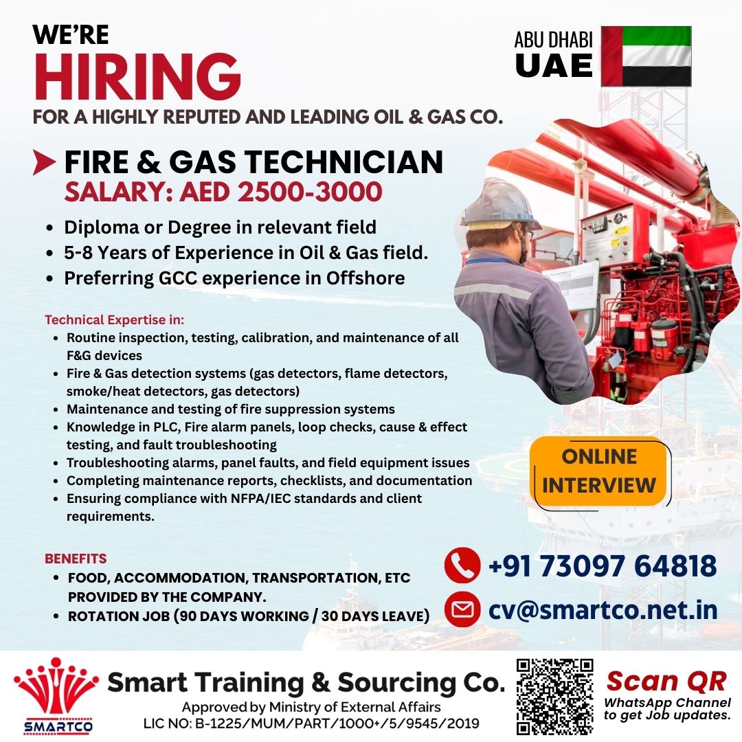 URGENTLY REQUIRED FOR ABU DHABI FOR A HIGHLY REPUTED AND LEADING OIL & GAS CO.