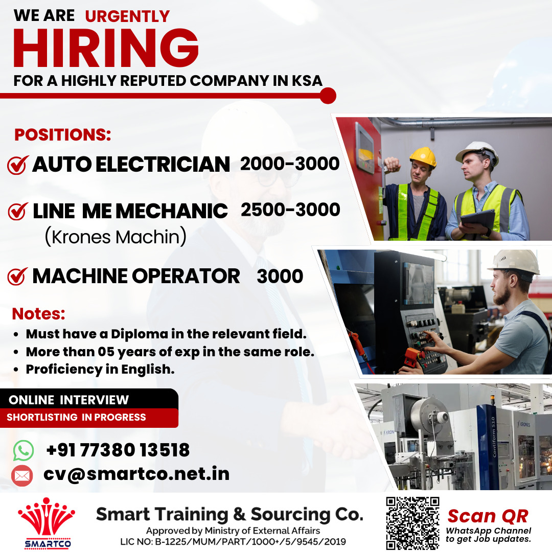 WE ARE URGENTLY HIRING FOR A HIGHLY REPUTED COMPANY IN KSA