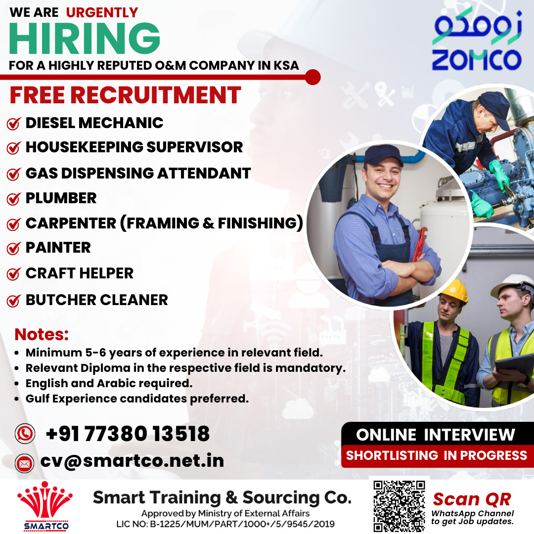 WE ARE URGENTLY HIRING FOR A HIGHLY REPUTED O&M COMPANY IN KSA
