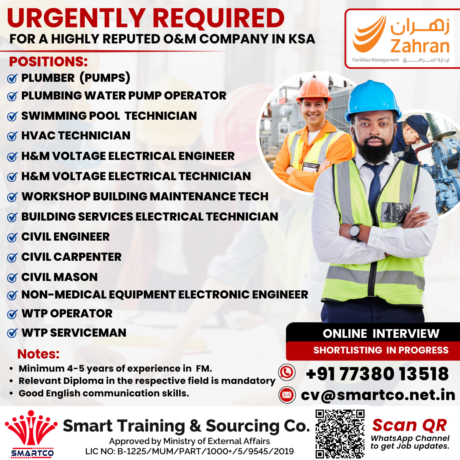 URGENTLY REQUIRED FOR A HIGHLY REPUTED O&M COMPANY IN KSA