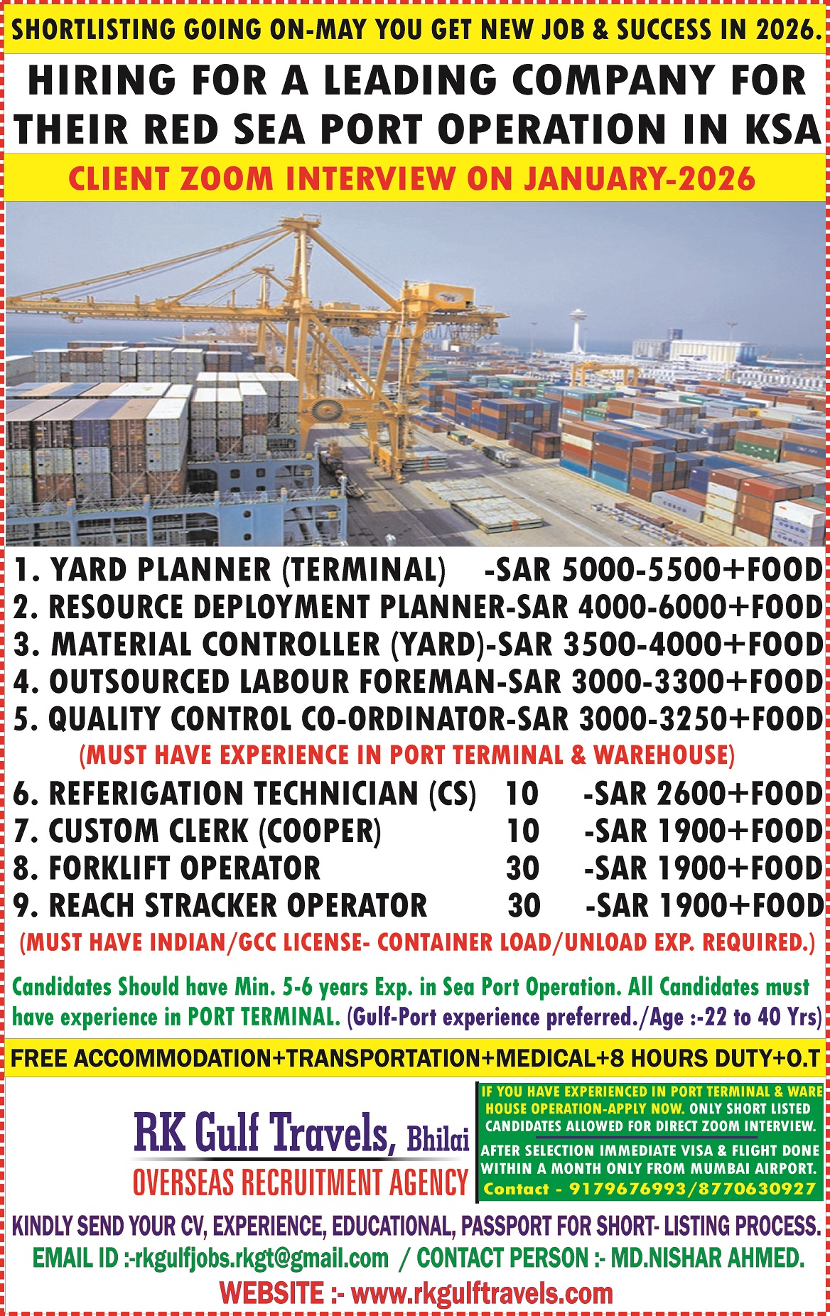 HIRING FOR RED SEA PORT OPERATION COMPANY – SAUDI ARABIA.