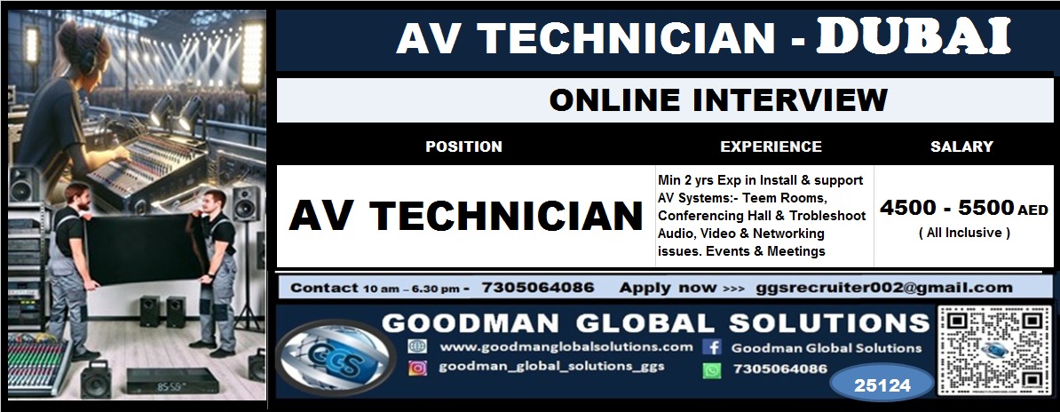 DUBAI  – AV TECHNICIANS   ONLINE INTERVIEW – CV SHORTLISTING ON PROCESS 