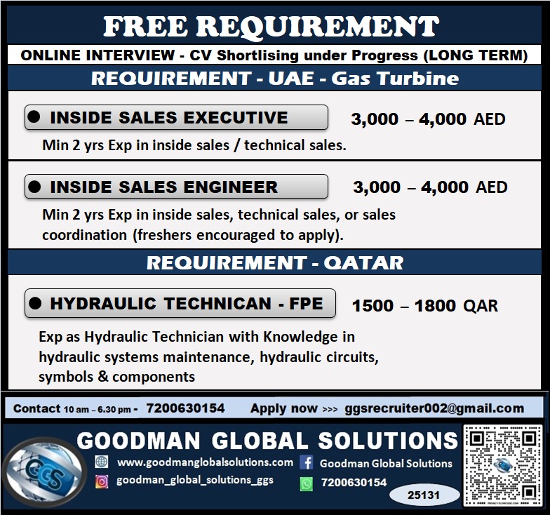 FREE REQUIREMENT – UAE -GAS TURBINE PROJECT ONLINE INTERVIEW-CV  Shortlisting under progress (LONG TERM)