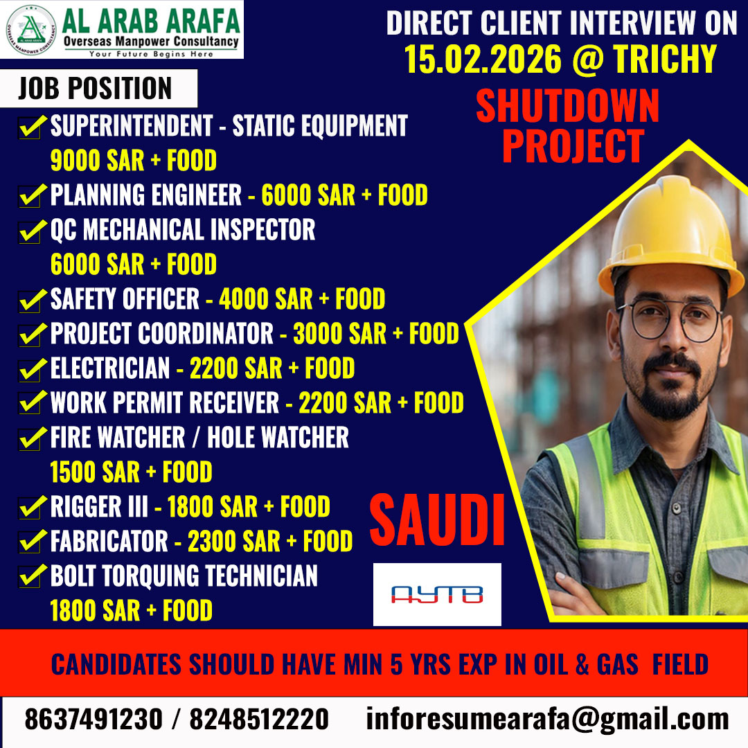 DIRECT CLIENT INTERVIEW ON 15.02.2026 @ TRICHY