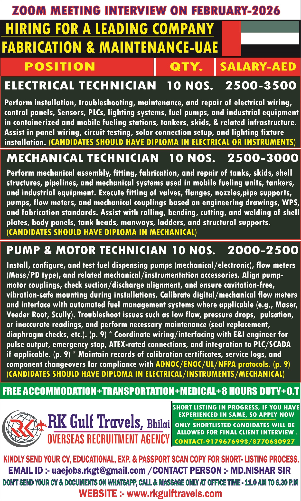 HIRING FOR A LEADING COMPANY – DUBAI (UAE).