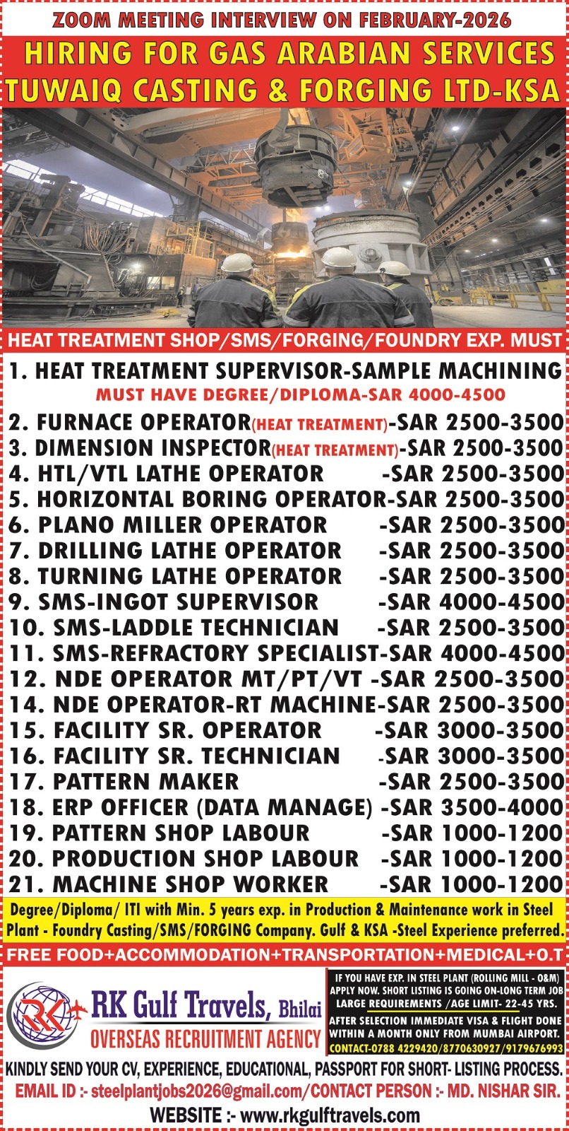 HIRING FOR A GAS ARABIA COMPANY FOR THEIR TUWAIQ STEEL – KSA 