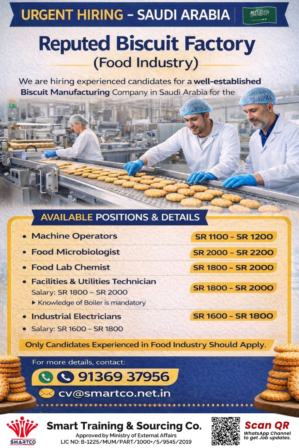 URGENT HIRING – SAUDI ARABIA Reputed Biscuit Factory (Food Industry)
