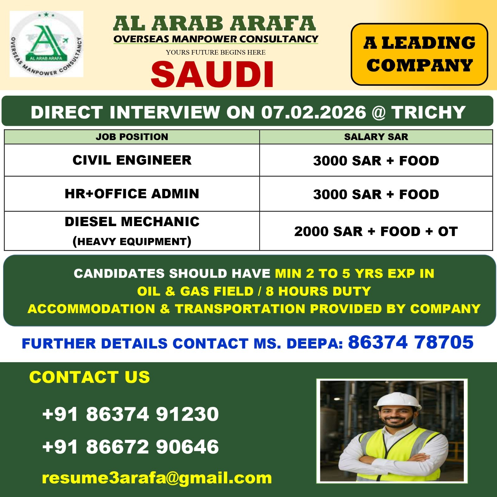 DIRECT INTERVIEW ON 07.02.2026 @ TRICHY