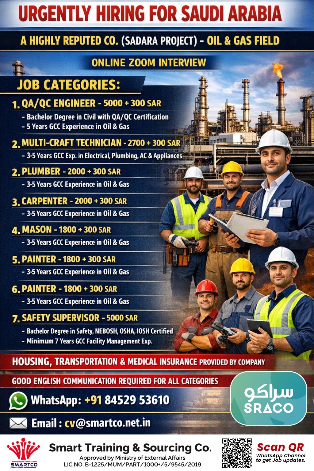 URGENTLY HIRING FOR SAUDI ARABIA A HIGHLY REPUTED CO. (SADARA PROJECT) – OIL & GAS FIELD