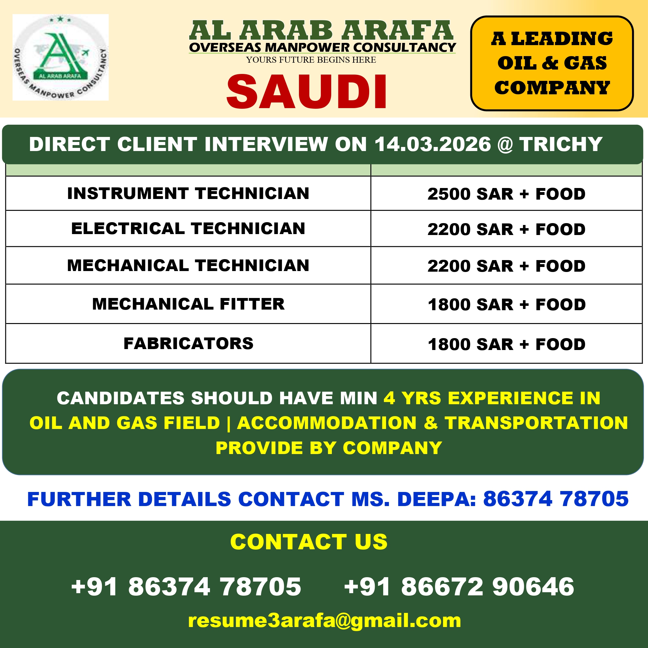 DIRECT CLIENT INTERVIEW ON 14.03.2026 @ TRICHY