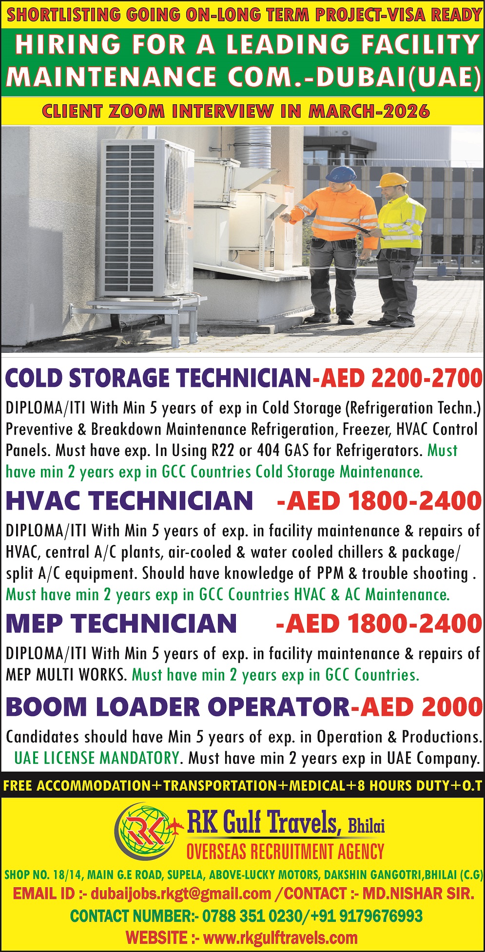 HIRING FOR A LEADING FACILITY MAINTENANCE COMPANY-DUBAI (UAE)