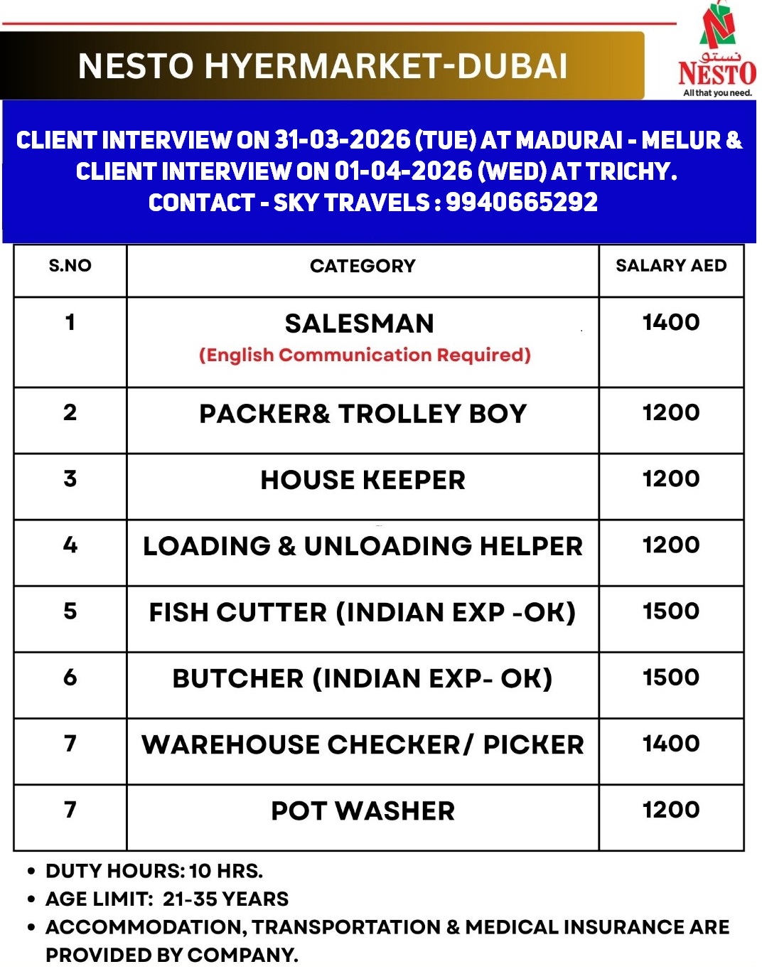 Urgently Required For Leading Company – Dubai.