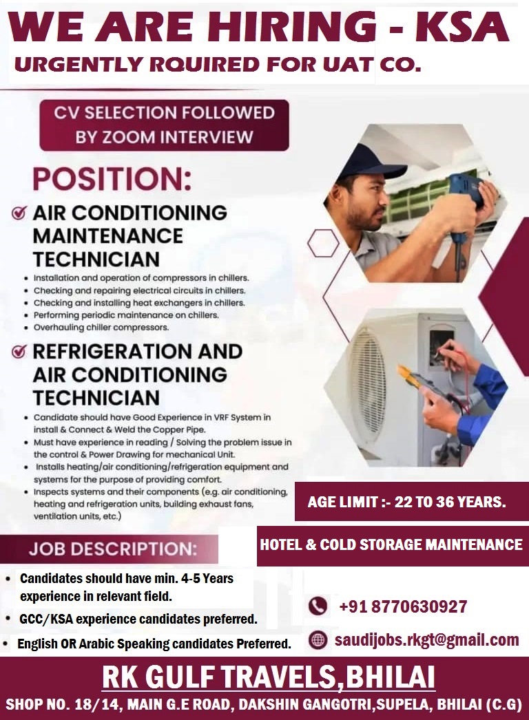 HIRING FOR A LEADING HOTEL / COLD STORAGE COMPANY – SAUDI ARABIA 