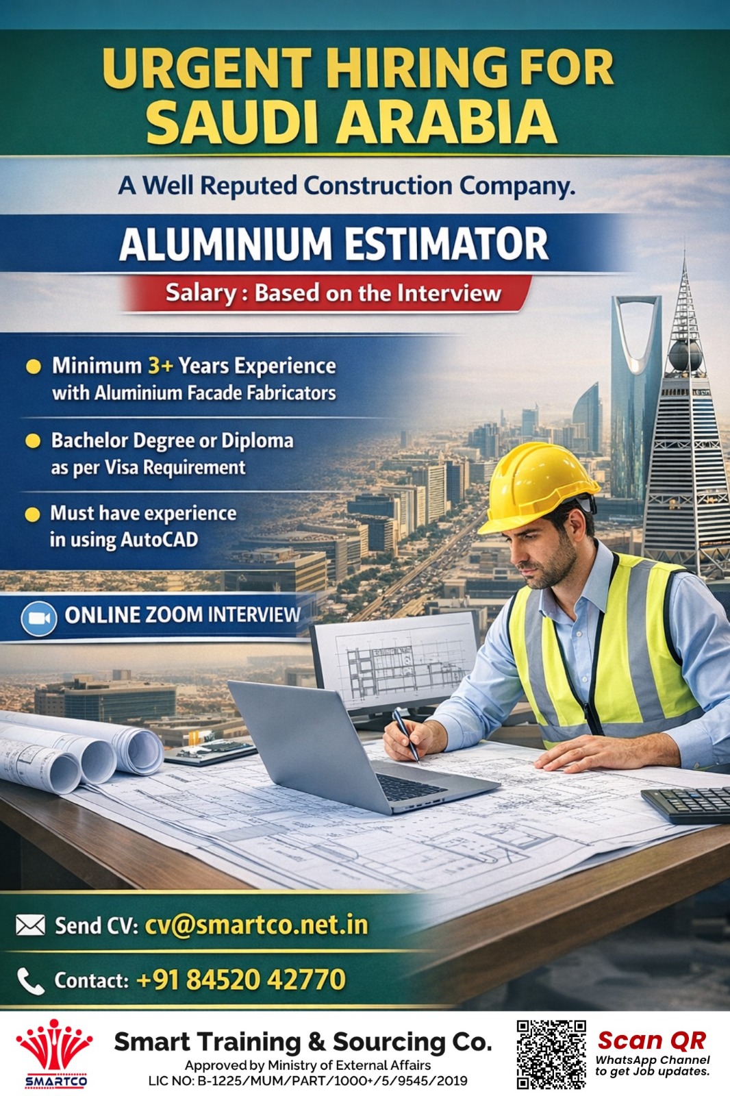 URGENT HIRING FOR SAUDI ARABIA A Well Reputed Construction Company. ALUMINIUM ESTIMATOR