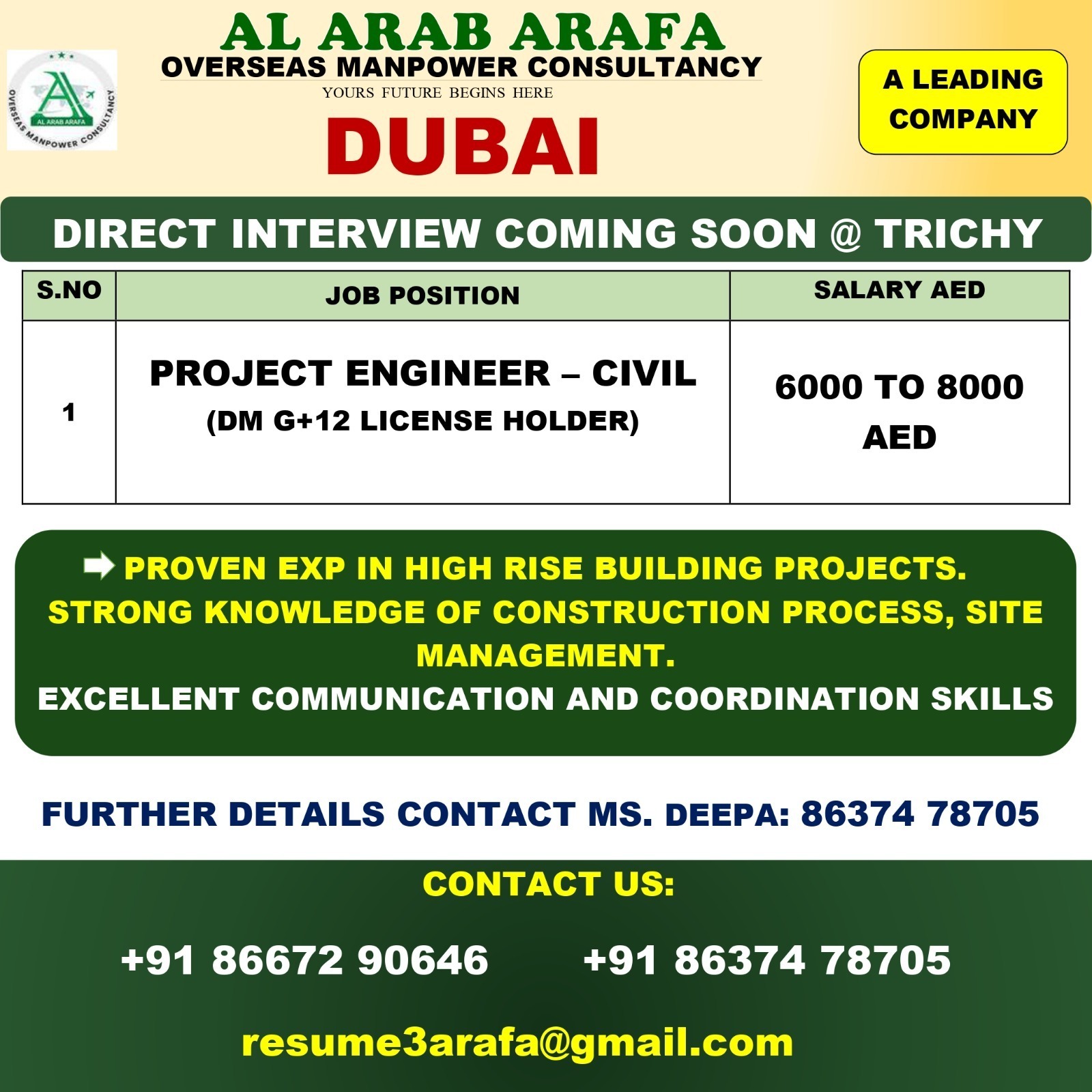 DIRECT INTERVIEW COMING SOON @ TRICHY