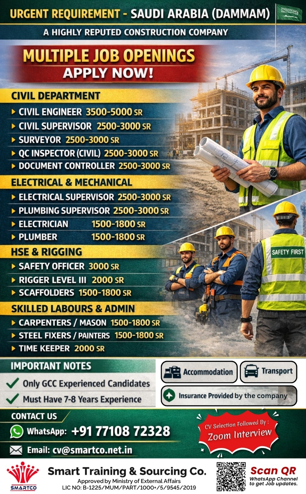 URGENT REQUIREMENT – SAUDI ARABIA (DAMMAM) A HIGHLY REPUTED CONSTRUCTION COMPANY