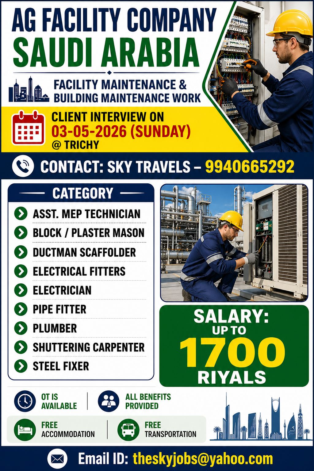 Urgently Required For Leading Company – Saudi Arabia.