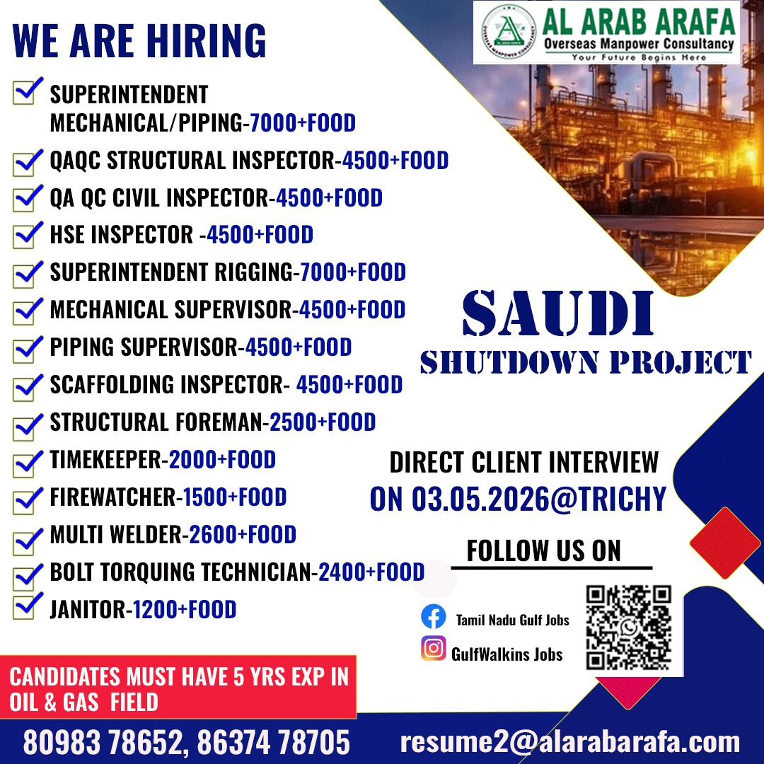 DIRECT CLIENT INTERVIEW ON 03.05.2026 @ TRICHY