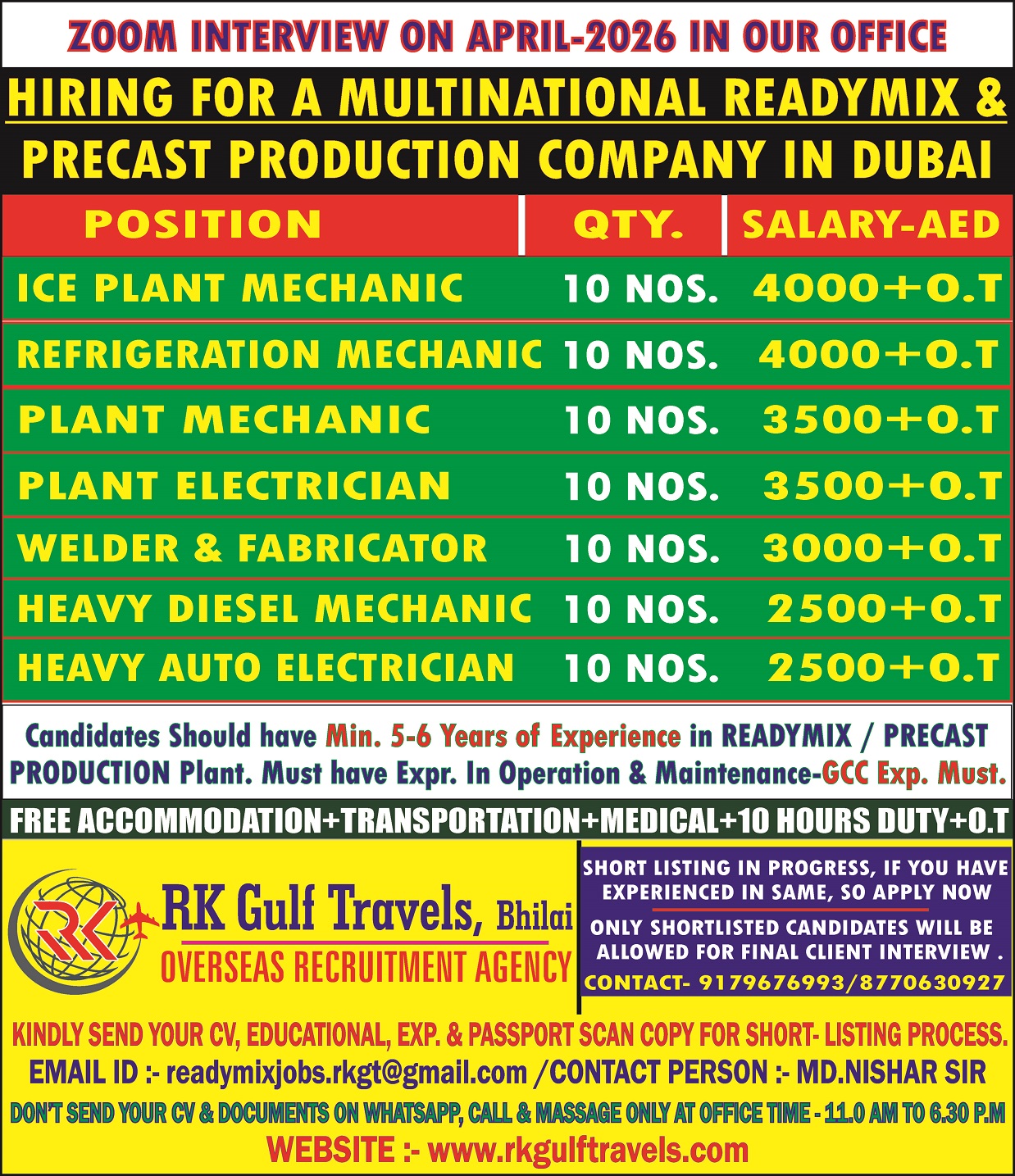 HIRING FOR A LEADING READYMIX COMPANY-DUBAI (UAE).