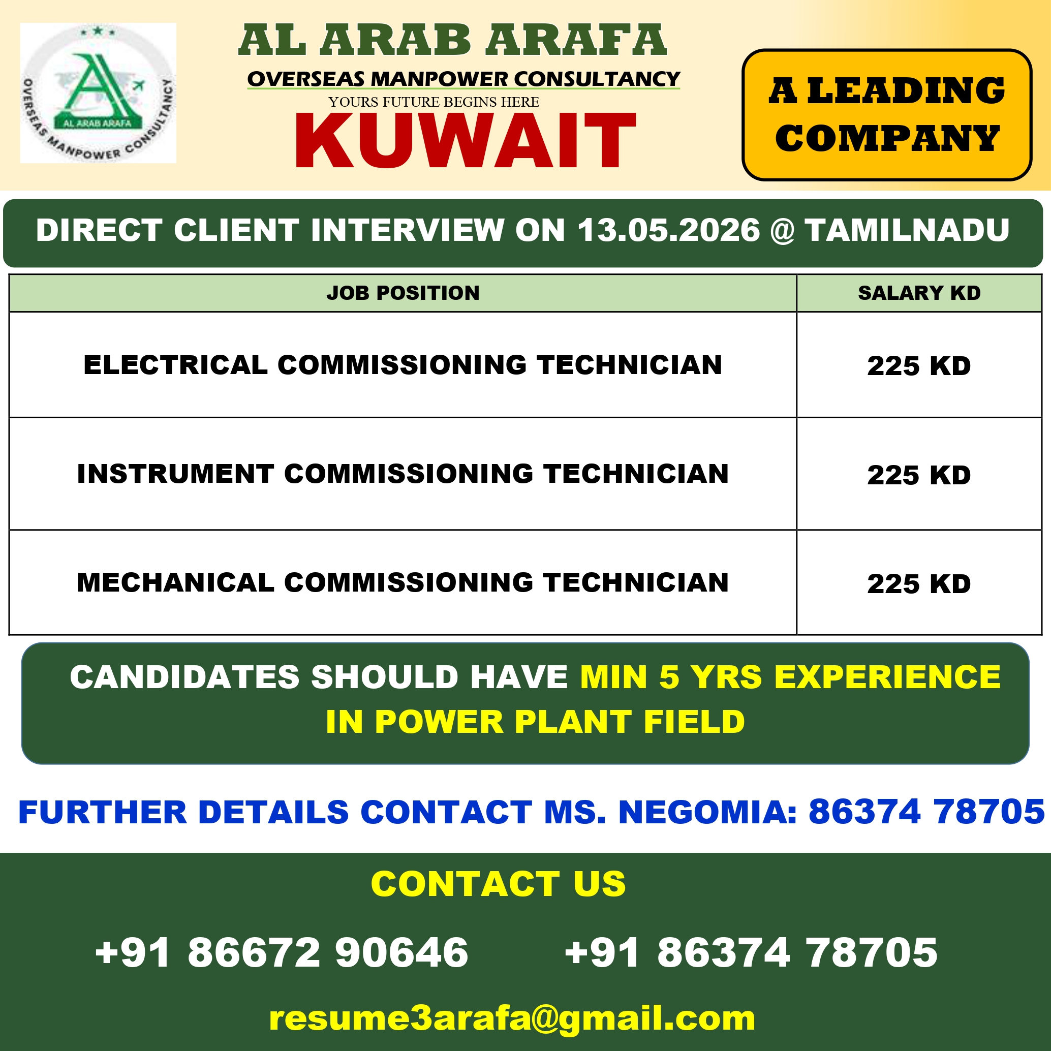 DIRECT CLIENT INTERVIEW ON 13.05.2026 @ TRICHY