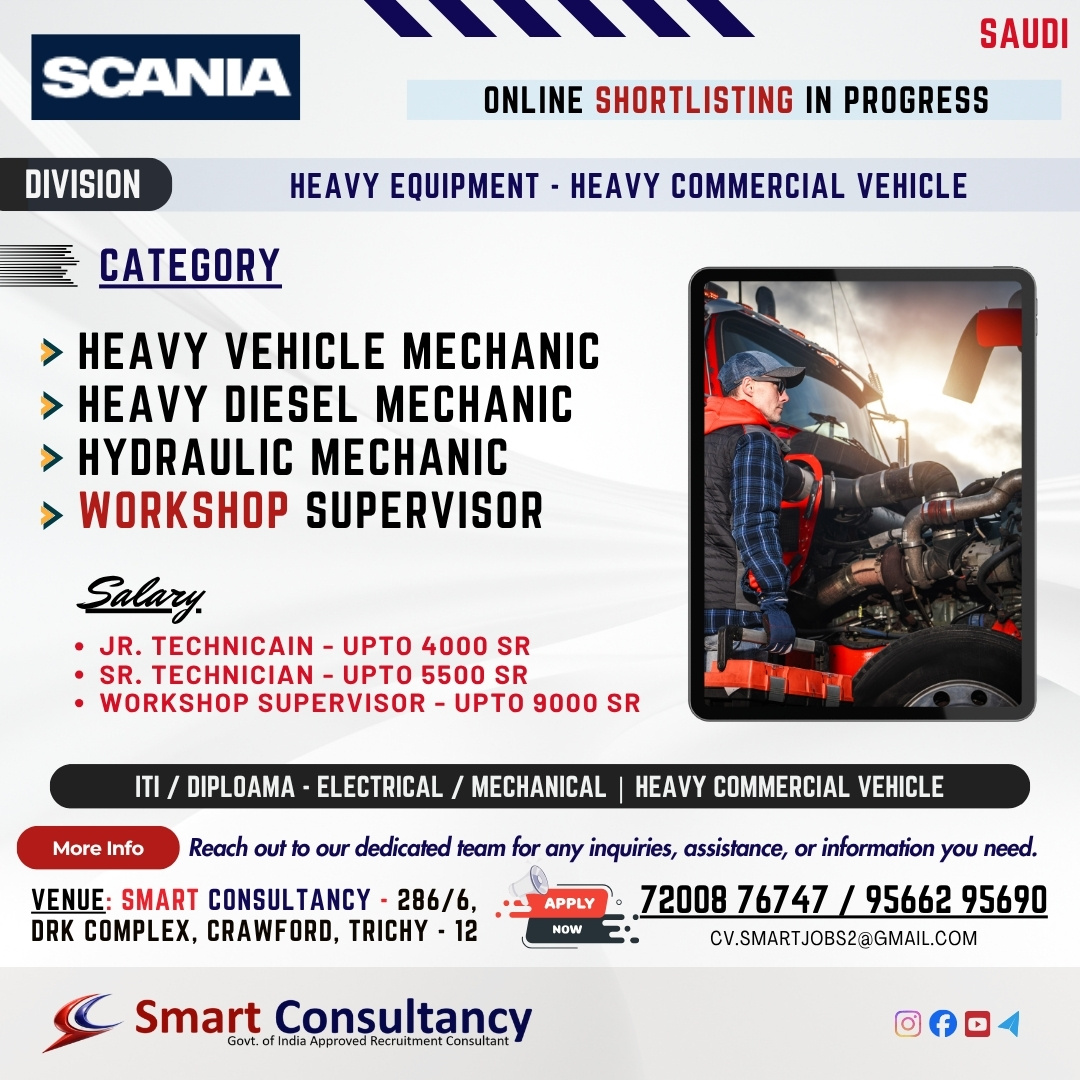 🚛 URGENT JOB OPENING – SAUDI ARABIA 🇸🇦  Scania Company | Heavy Equipment Division