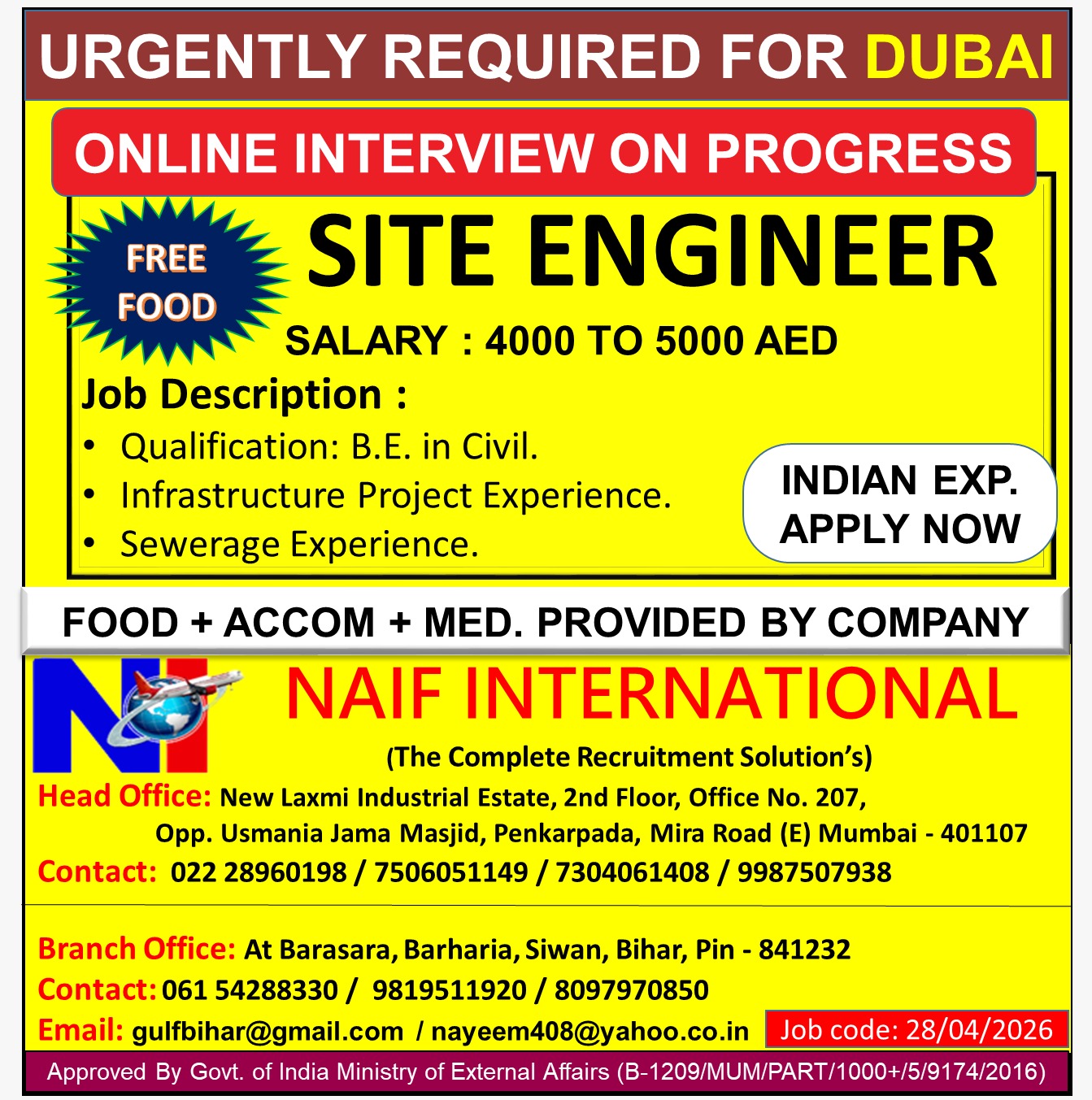 URGENTLY REQUIRED FOR DUBAI
