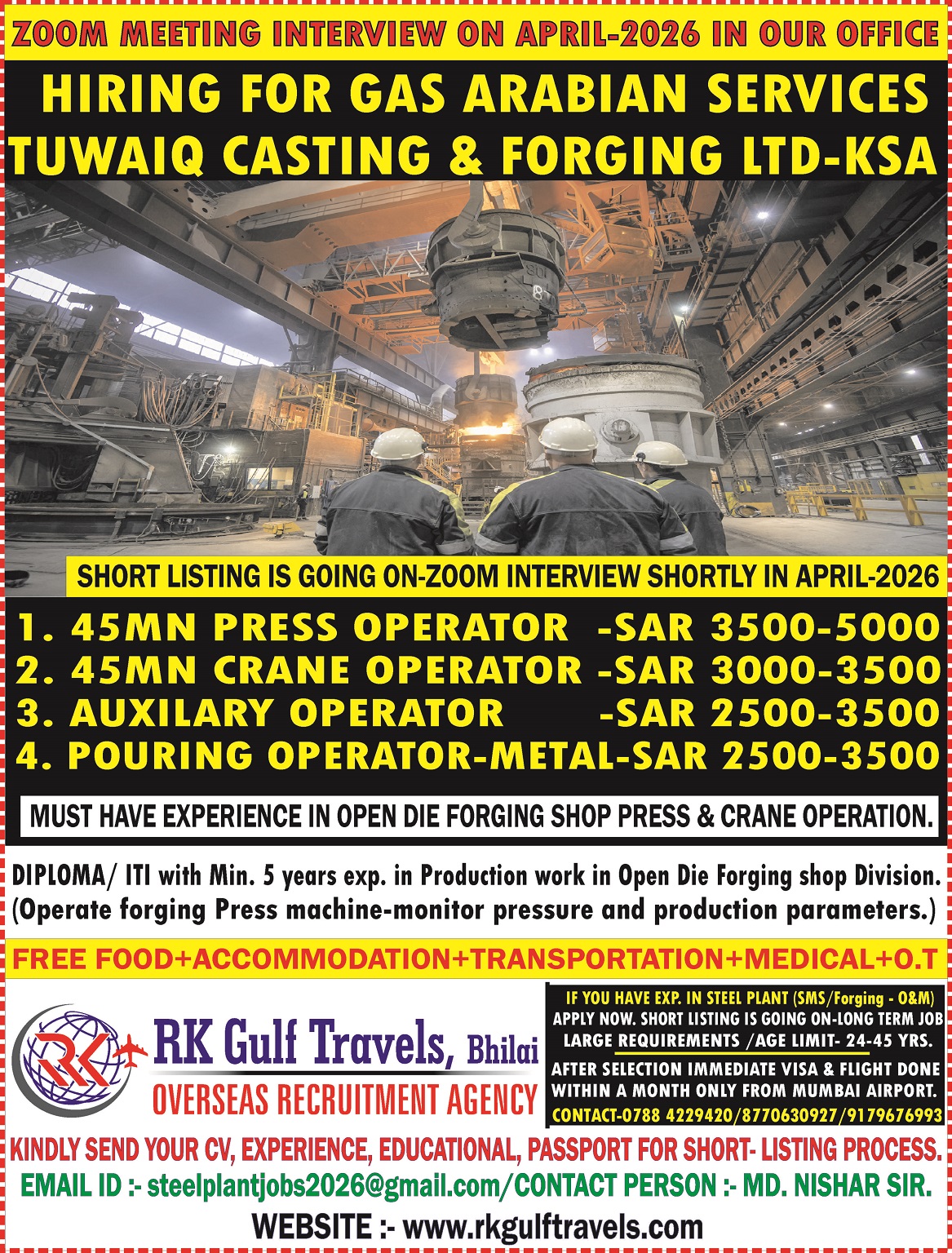 HIRING FOR A GAS ARABIA COMPANY FOR THEIR TUWAIQ STEEL – KSA 