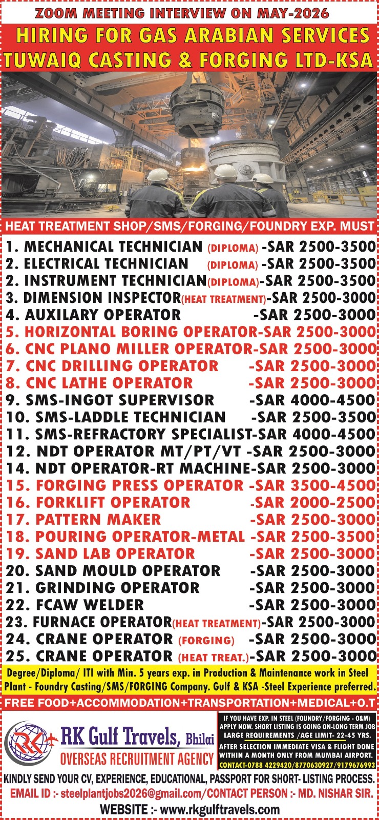 HIRING FOR A GAS ARABIA COMPANY FOR THEIR TUWAIQ STEEL – KSA 
