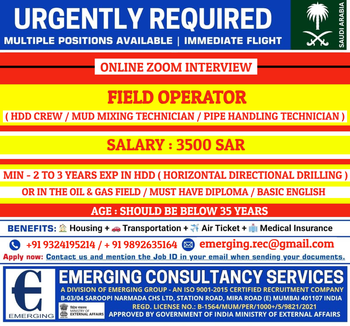 URGENT REQUIRED FOR SAUDI ARABIA – OIL & GAS COMPANY