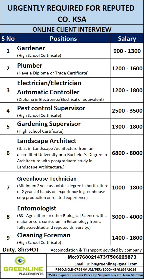 URGENTLY REQUIRED FOR REPUTED CO. KSA