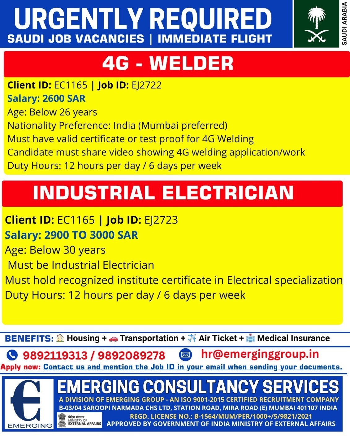 URGENT REQUIRED FOR LEADING COMPANY IN SAUDI ARABIA