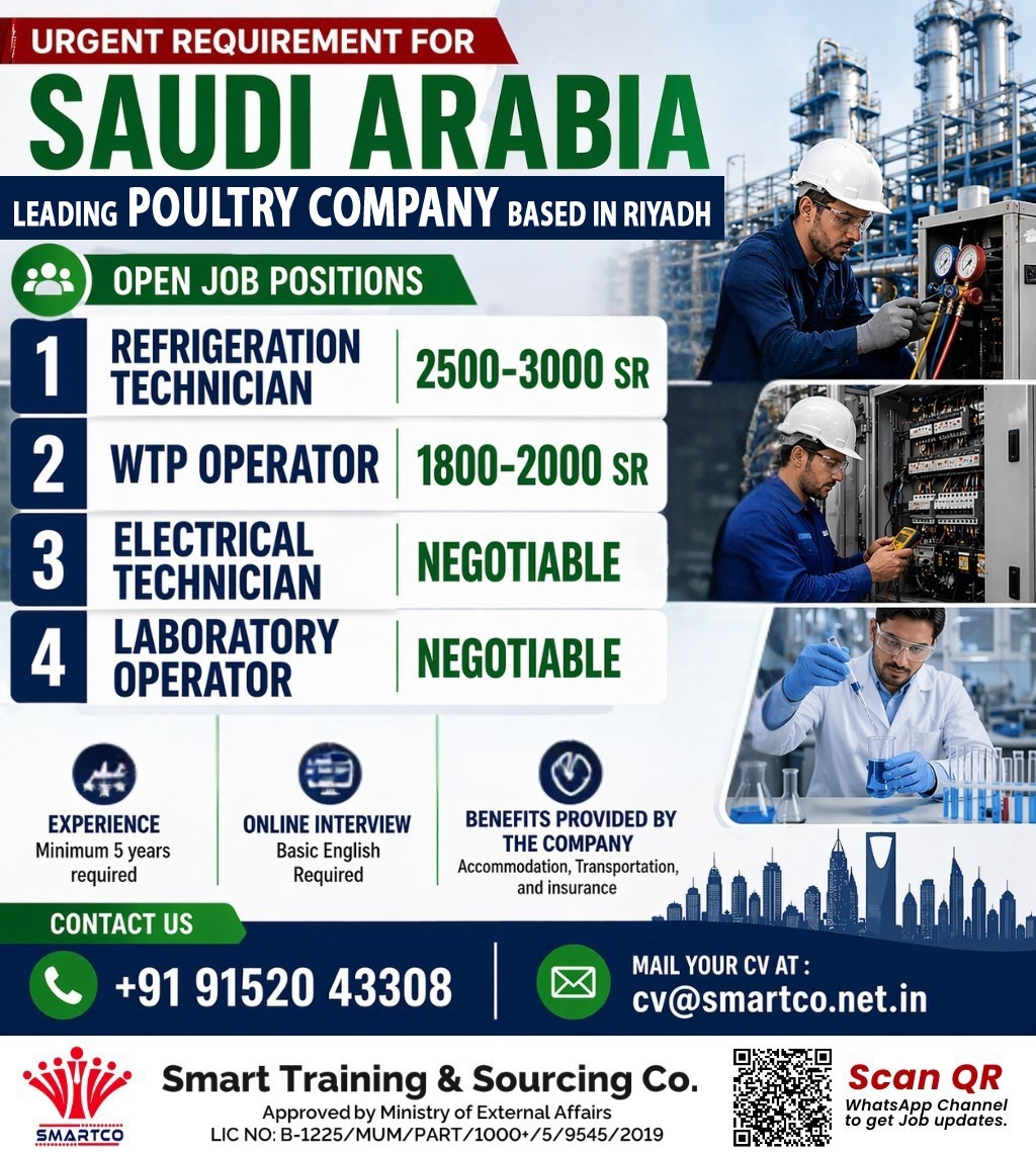 𝐔𝐑𝐆𝐄𝐍𝐓 𝐑𝐄𝐐𝐔𝐈𝐑𝐄𝐌𝐄𝐍𝐓 𝐅𝐎𝐑 𝐒𝐀𝐔𝐃𝐈 𝐀𝐑𝐀𝐁𝐈𝐀 🏭 Leading Poultry Company – Riyadh