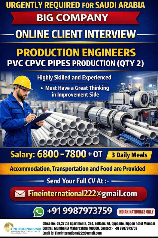 URGENT REQUIREMENT – SAUDI ARABIA BIG COMPANY   Online Client Interview