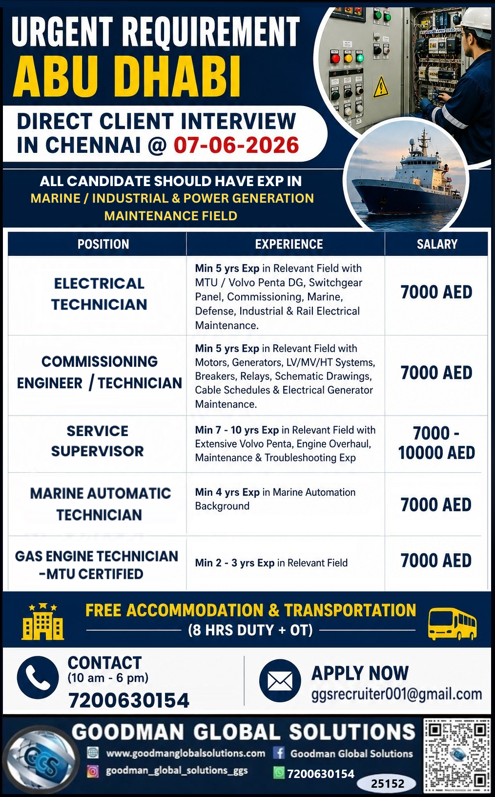 URGENT REQUIREMENT – ABUDHABI – LONG TERM DIRECT CLIENT INTERVIEW IN CHENNAI ON 07/06/2026
