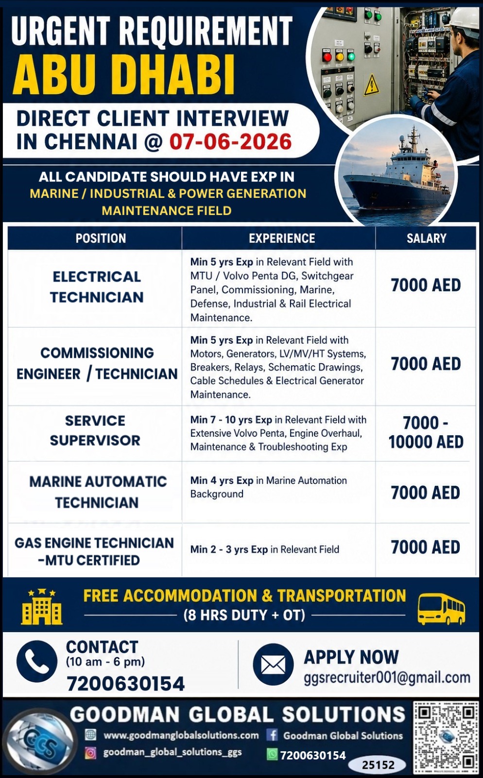 URGENT REQUIREMENT – ABUDHABI – LONG TERM DIRECT CLIENT INTERVIEW IN CHENNAI ON 07/06/2026