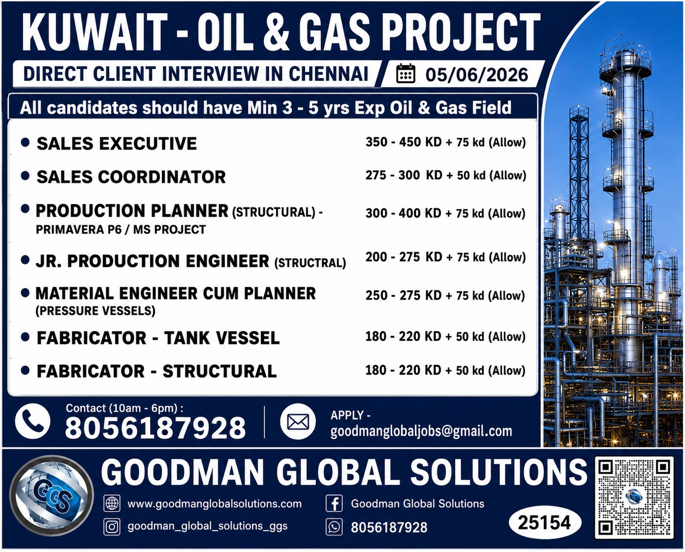 URGENT REQUIREMENT – KUWAIT – LONG TERM  DIRECT CLIENT INTERVIEW IN CHENNAI ON 05/06/2026