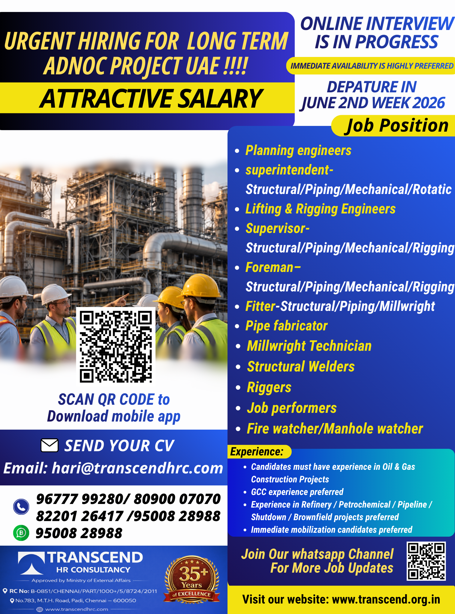 Urgently Required for Long Term ADNOC Project – UAE