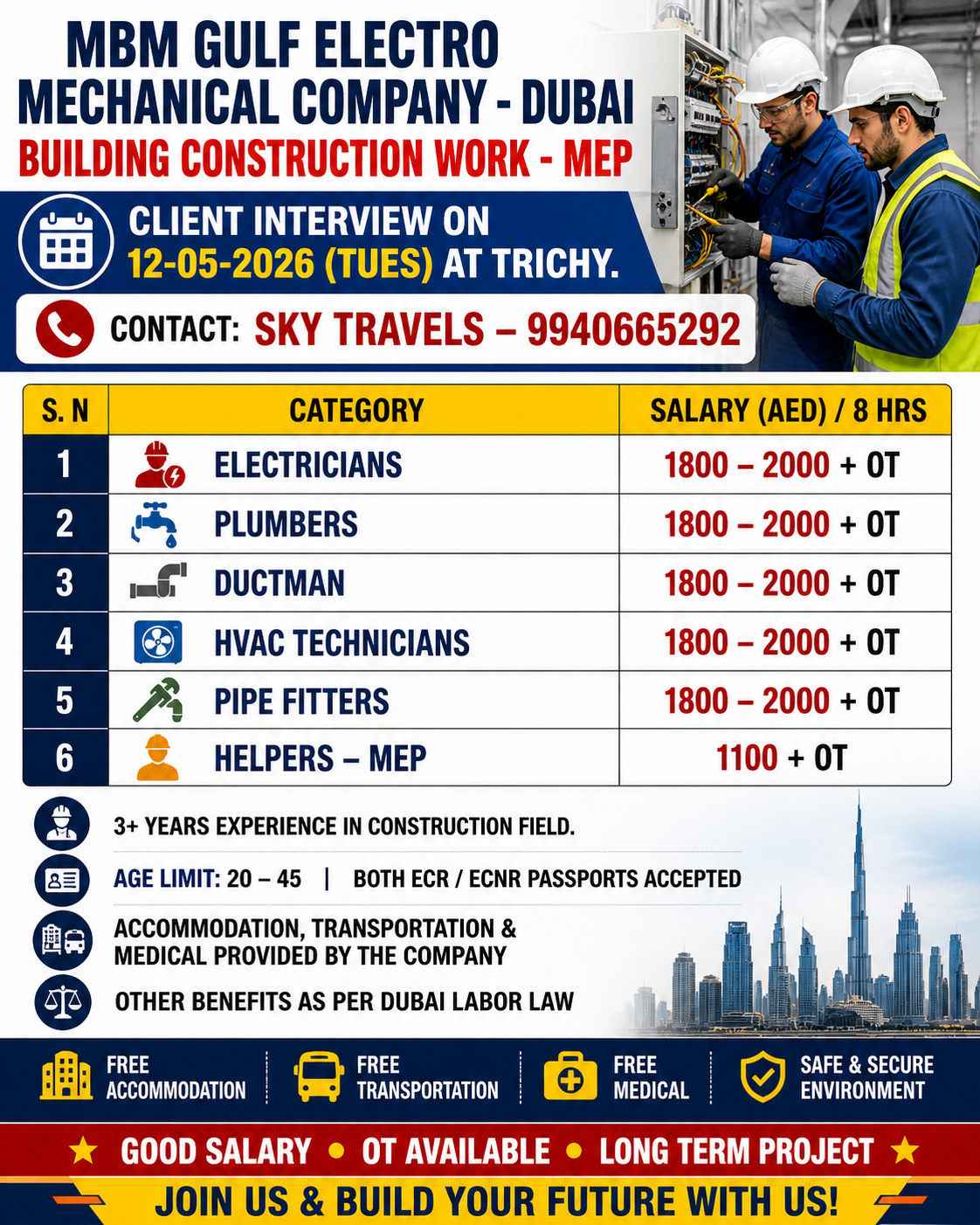 Urgently Required For Leading Company – Dubai.