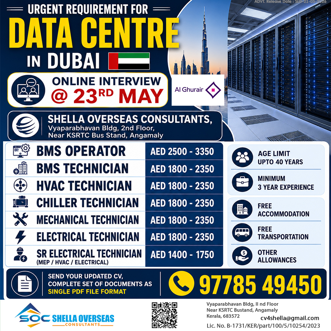 ELECTRICAL, BMS OPERATOR, BMS, HVAC, CHILLER, MECHANICAL, MEP, HVAC UAE