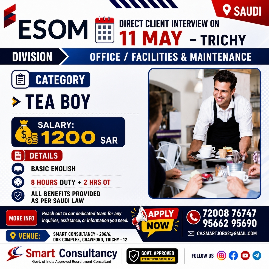 🚨 URGENT JOB OPENING – SAUDI ARABIA 🇸🇦 🔥 DIRECT CLIENT INTERVIEW – 11 MAY | TRICHY