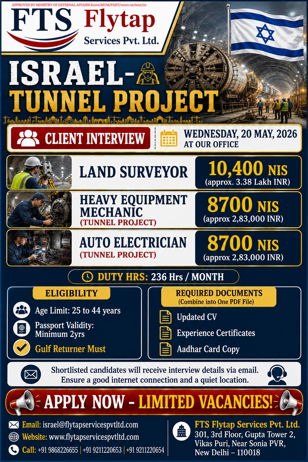 🚨 Urgent Hiring for Israel – Tunnel Project 🇮🇱