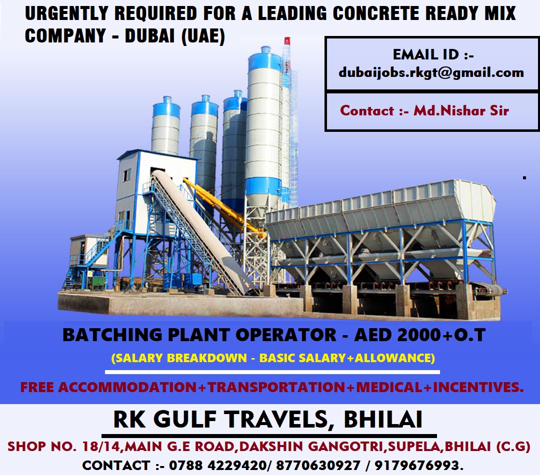 HIRING FOR A LEADING CONCRETE READY MIX COMPANY – DUBAI – UAE.