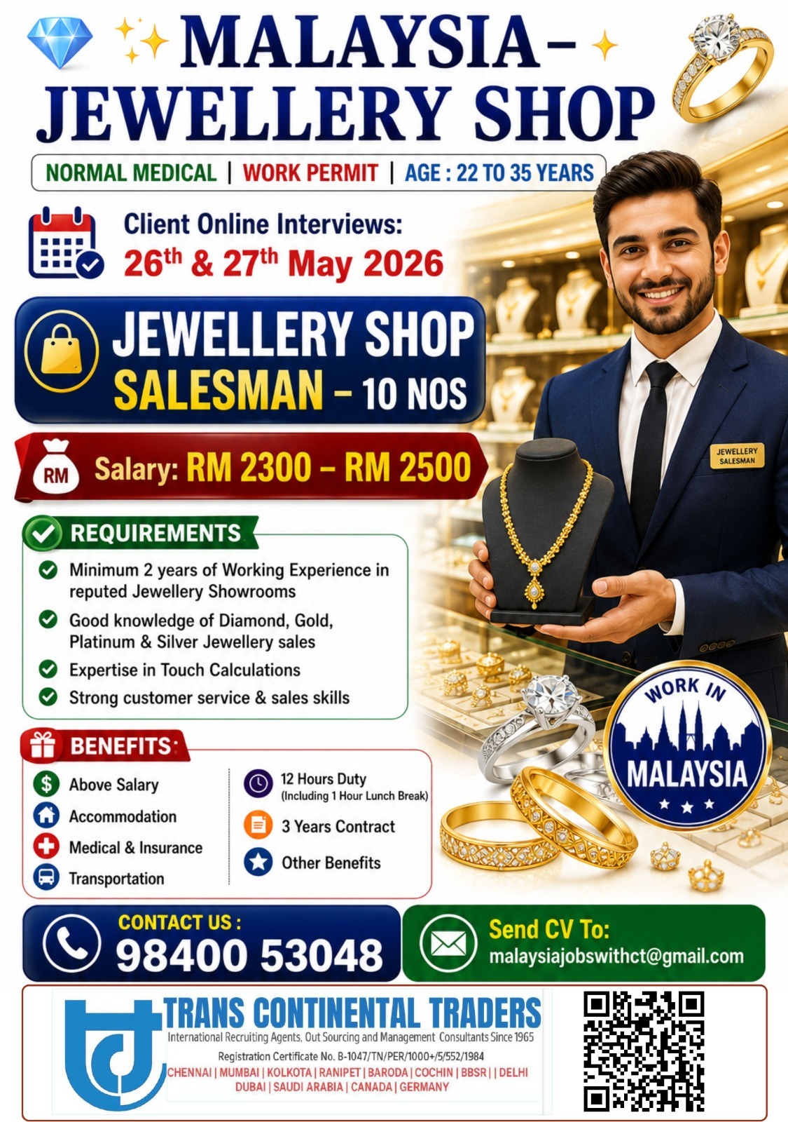 MALAYSIA HIRING FOR JEWELLERY SHOWROOM SALESMAN
