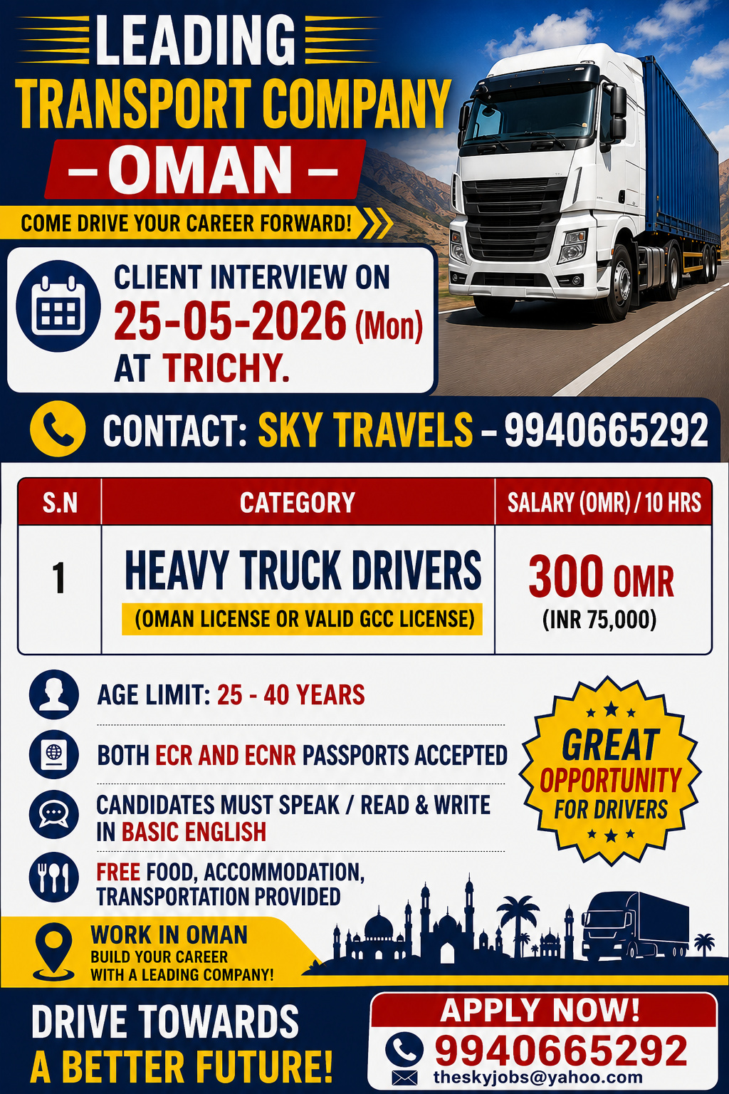 Urgently Required For Leading Company – Oman.