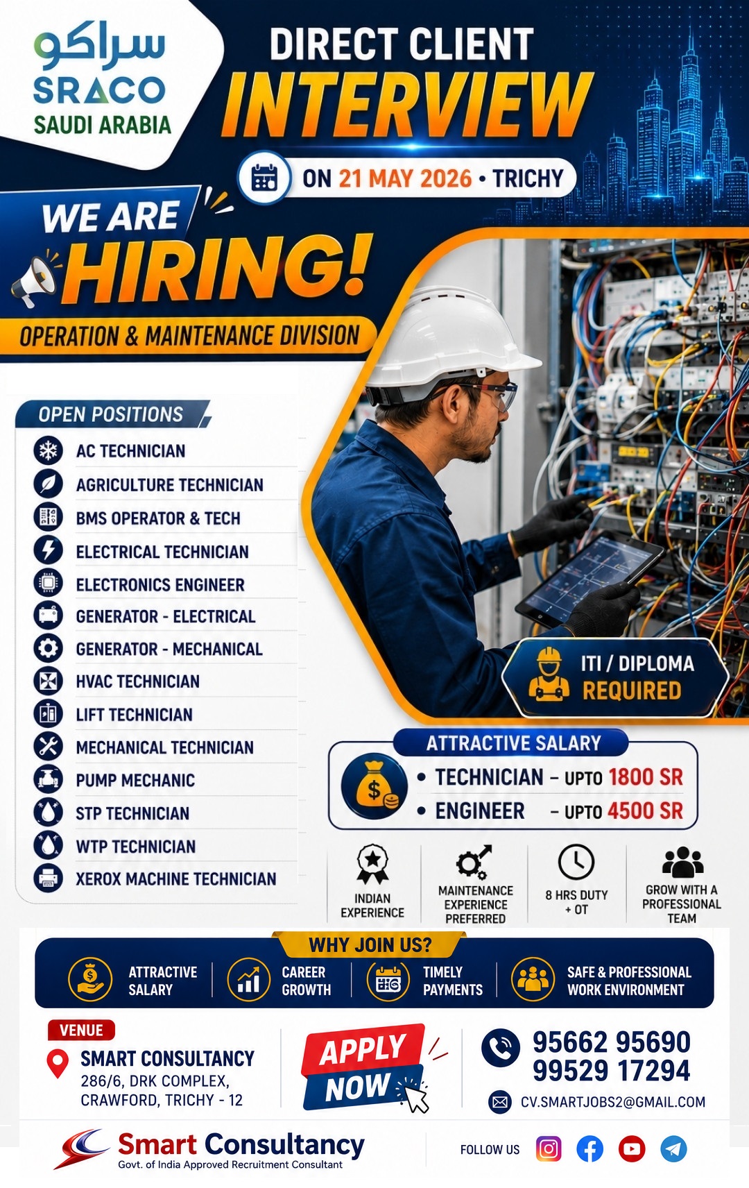 Gulf Job Opportunity – Saudi Arabia   | Direct Client Interview on 21 MAY in Trichy