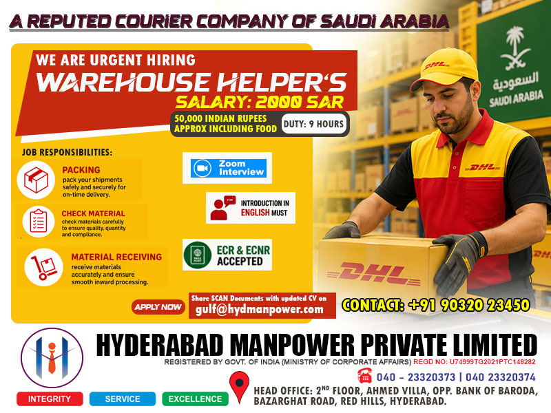 Hiring for Courier Company – Saudi Arabia